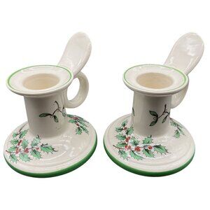 Spode Christmas Tree Candle Holders Pair Ceramic England 2.5"H x 3.5"W S3324C